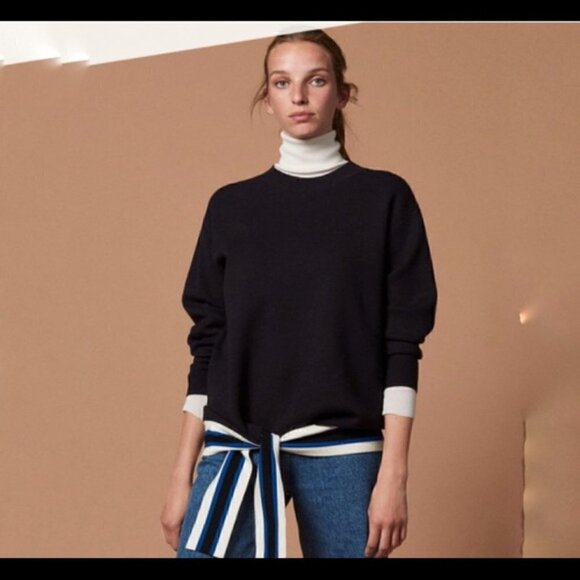 Sandro Sweater XS 0 NWT Pampa Tie-Hem Deep Navy French Label Luxury Warm Thick - Picture 1 of 10